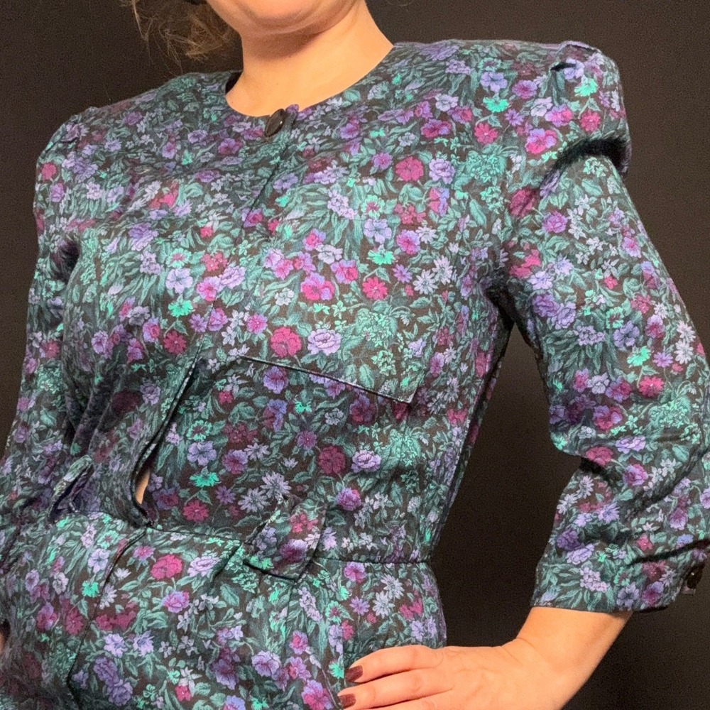 Vtg REO Prairie Romantic Cottagecore Dress 80s Purple Bodycon Liberty